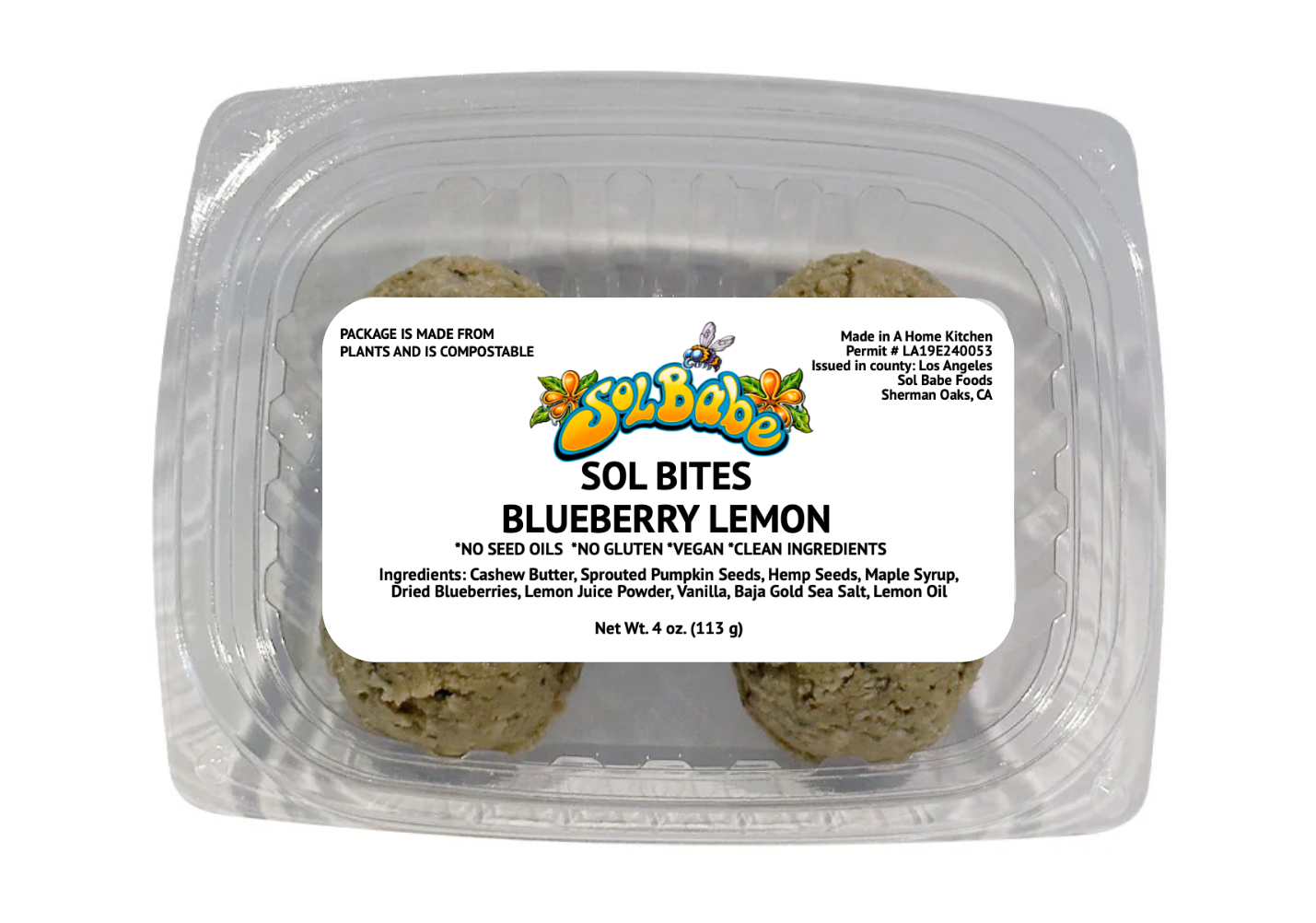 Sol Bites Blueberry Lemon - Organic, Gluten-Free, Vegan,No Seed Oils, No Refined Sugar