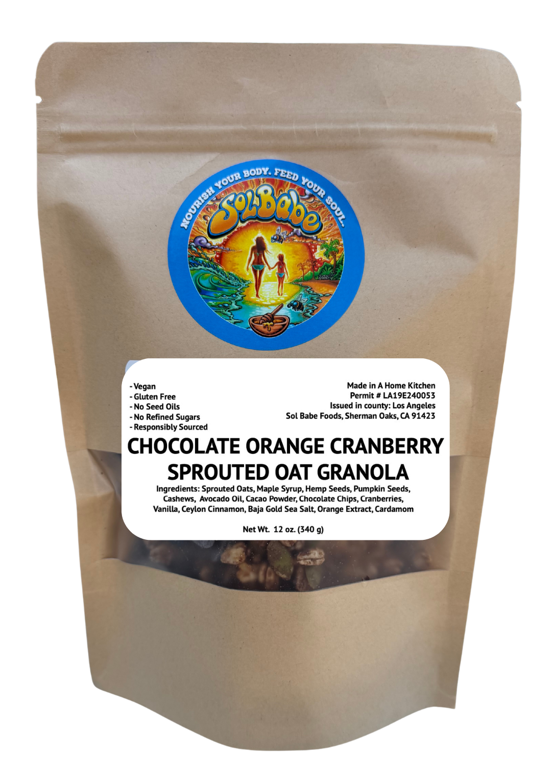 Sol Babe Chocolate Orange Cranberry Sprouted Oat Granola - Organic, Gluten-Free, Vegan
