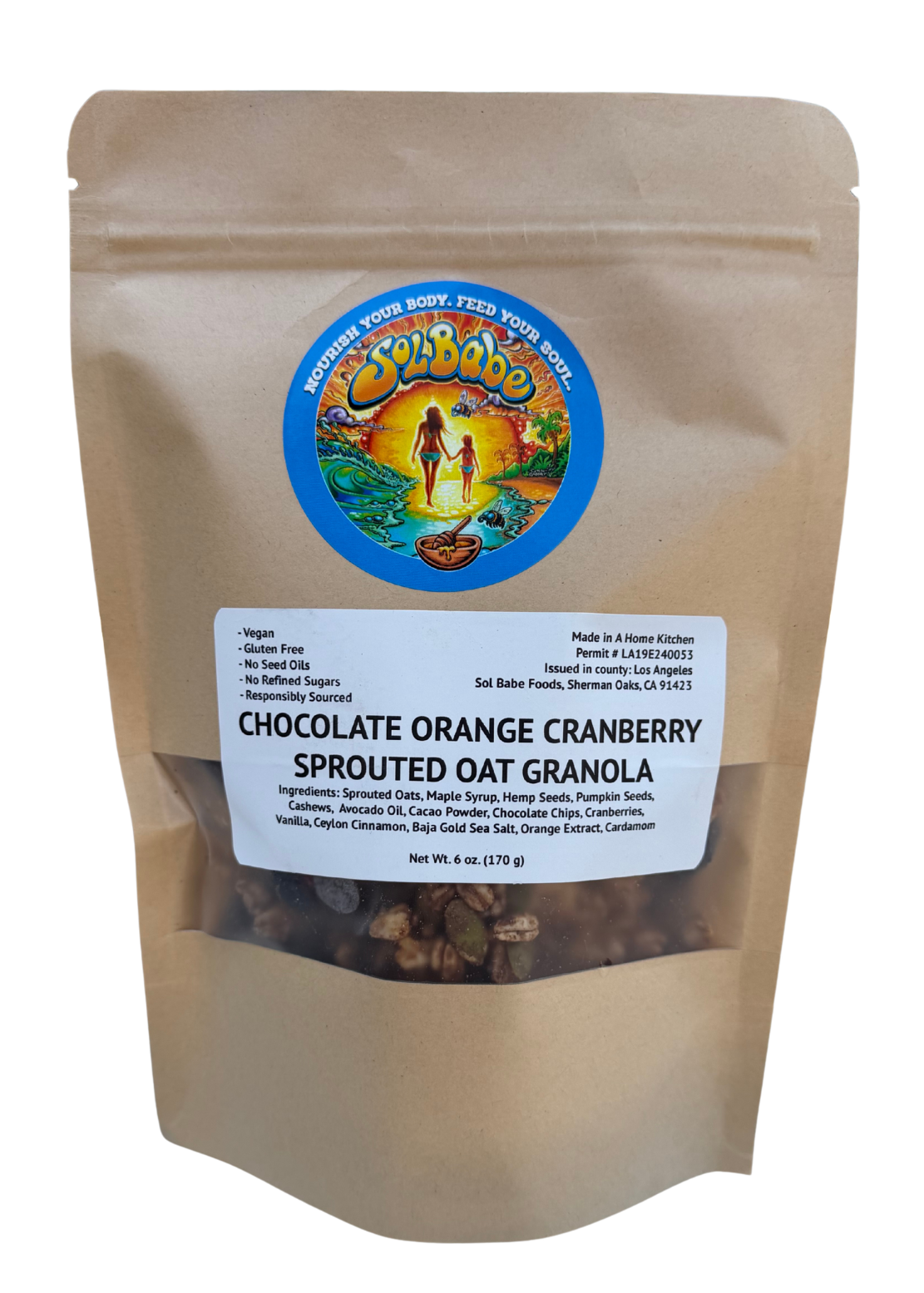 Sol Babe Chocolate Orange Cranberry Sprouted Oat Granola - Organic, Gluten-Free, Vegan